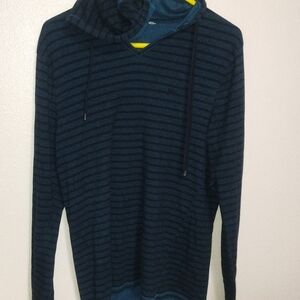 VANS Size L V-Neck Hoodie Sweater in teal/Black Stripes